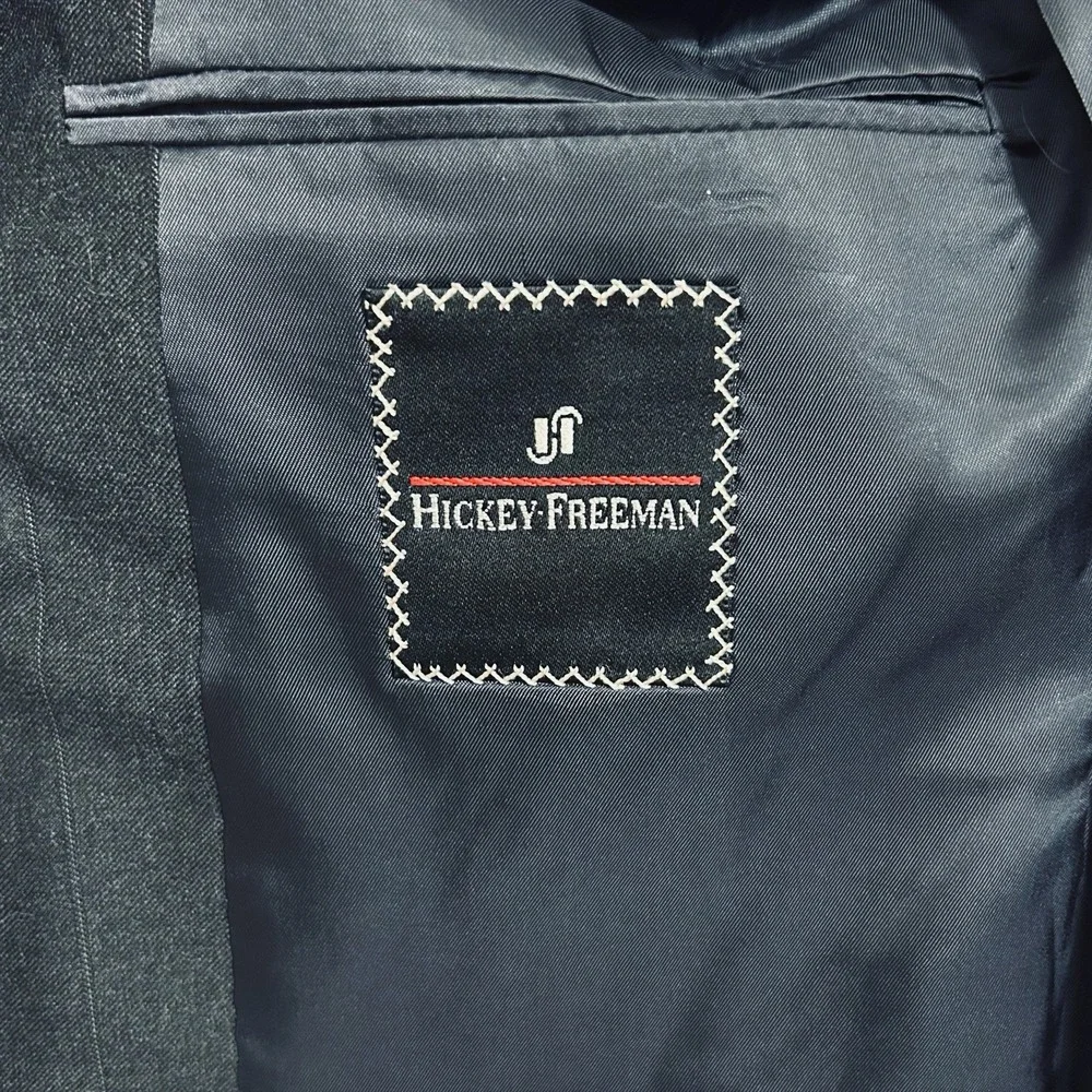 Hickey Freeman Loro Piana‎ 120s Wool Suit Jacket 41R Gray White Pinstripe Blazer